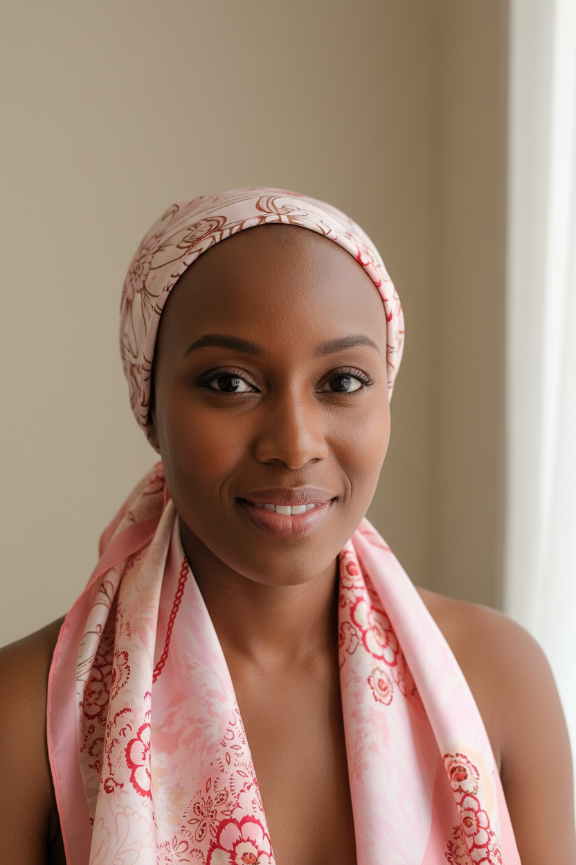 Black Woman Pink Headscarf