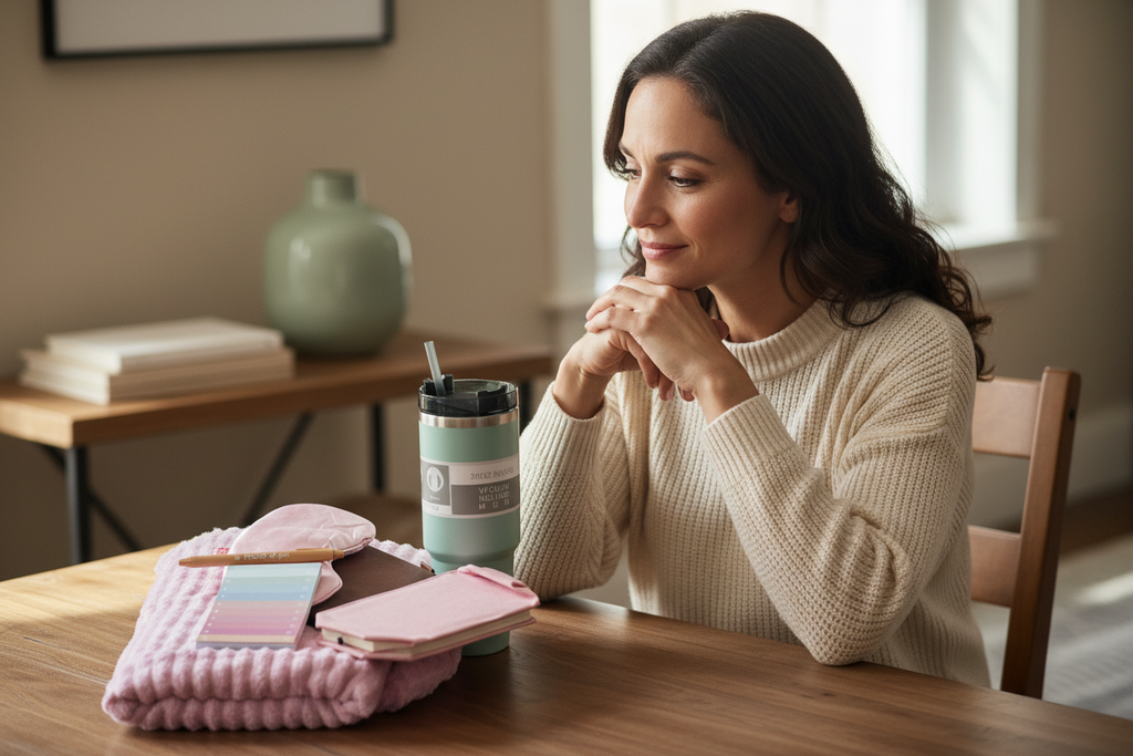 Woman viewing Chemo Day Comfort bundle